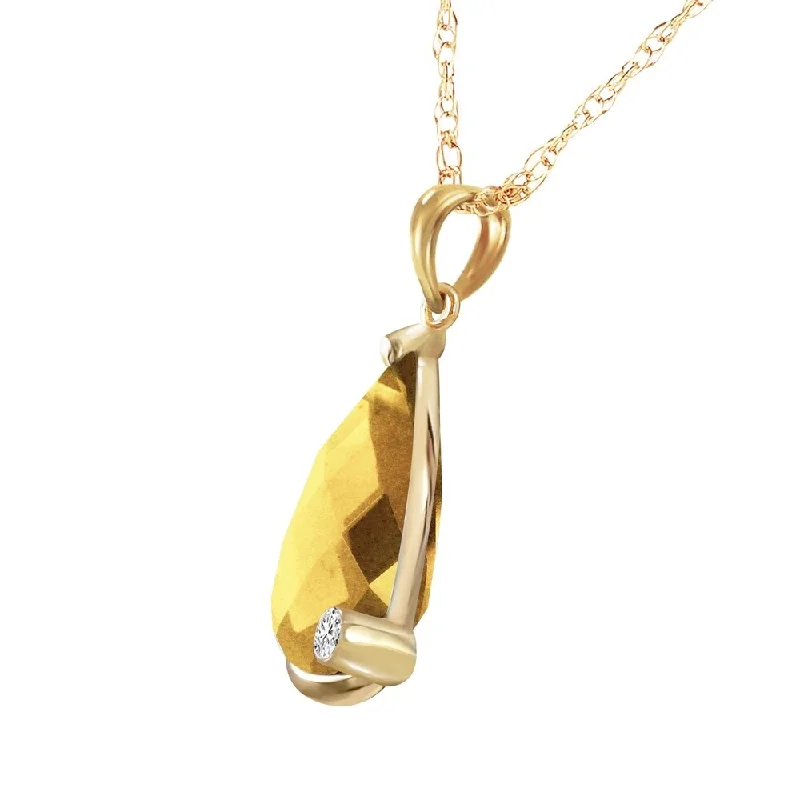 Offset design necklaces-14K Solid Gold Necklace withBriolette Checkerboard Cut Citrine & Diamond