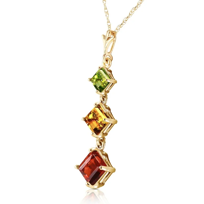 Sleek gold necklaces-2.4 Carat 14K Solid Gold Necklace Peridot, Citrine Garnet