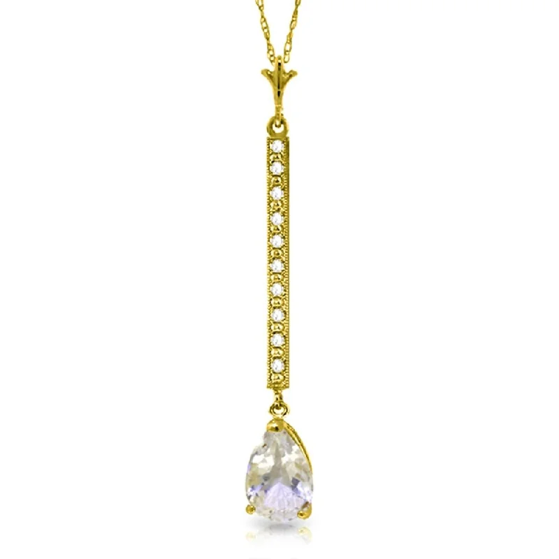 Smooth pendant necklaces-1.8 Carat 14K Gold Necklace Diamond White Topaz