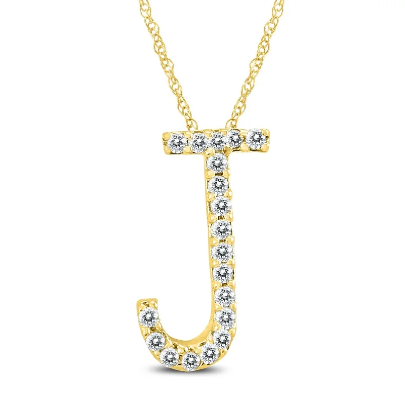 Emerald gem necklaces-Marquee 1/10 Carat TW J Initial Diamond Pendant Necklace in 10K Yellow Gold with Adjustable Chain