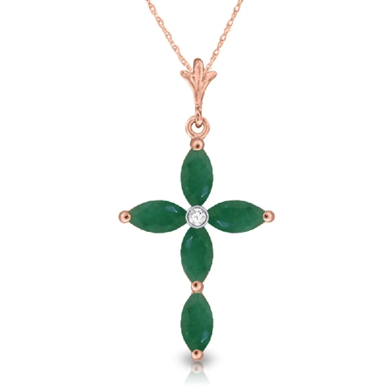 High pendant necklaces-1.65 Carat 14K Rose Gold Necklace Natural Diamond Emerald