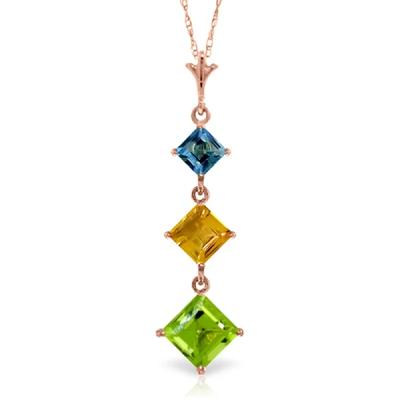 Reef knot necklaces-2.4 Carat 14K Rose Gold Necklace Blue Topaz, Citrine Peridot