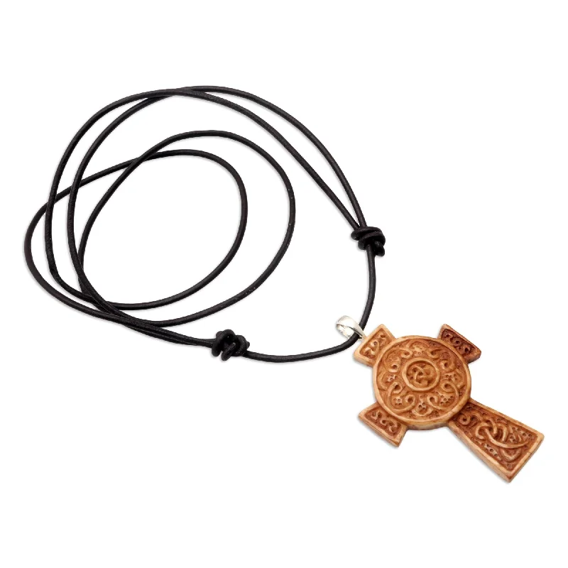 Plaited knot necklaces-Novica Handmade Cross Of Two Worlds Leather Cord Pendant Necklace