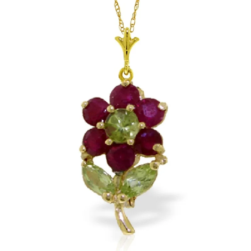 Bead braid necklaces-1.06 Carat 14K Gold Flower Necklace Ruby Peridot