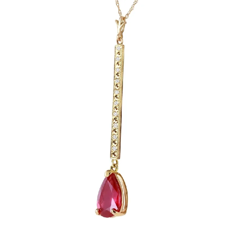 Polished gold necklaces-1.8 Carat 14K Solid Gold Necklace Diamond Ruby