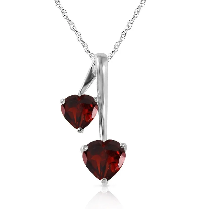 Custom name necklaces-1.4 Carat 14K White Gold Hearts Necklace Natural Garnet