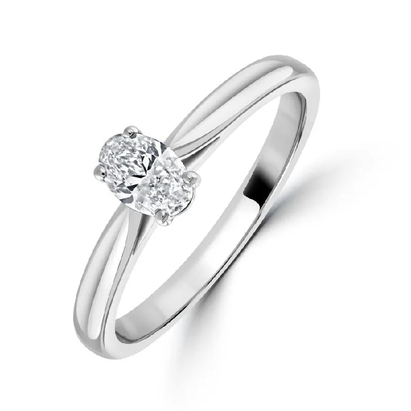 Double shank engagement rings-0.40ct Diamond Oval Cut Solitaire Platinum Ring