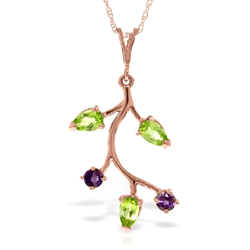 Elastic thread necklaces-14K Solid Rose Gold Necklace with Amethyst & Peridot