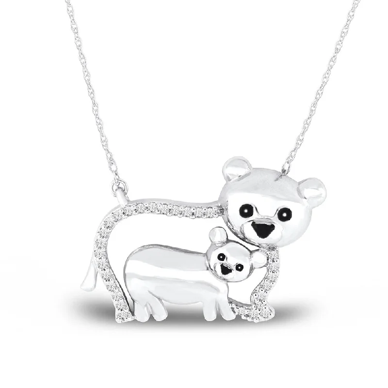 Topaz stone necklaces-1/20ct TDW Diamond Bear Mom and Child Necklace in Sterling Silver by De Couer