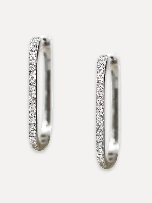 Fine charm earrings-14K Diamond Elongated Huoops