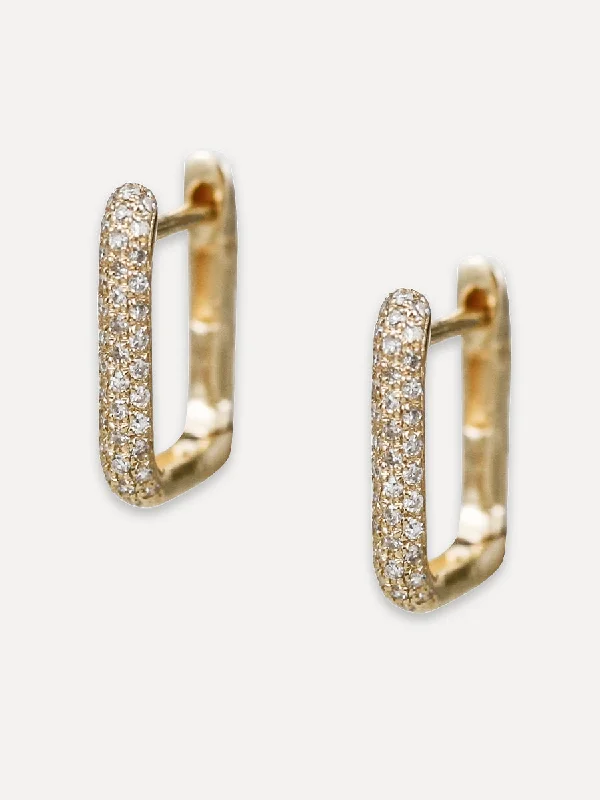 Curved shape earrings-14K Diamond Small Square Huggies