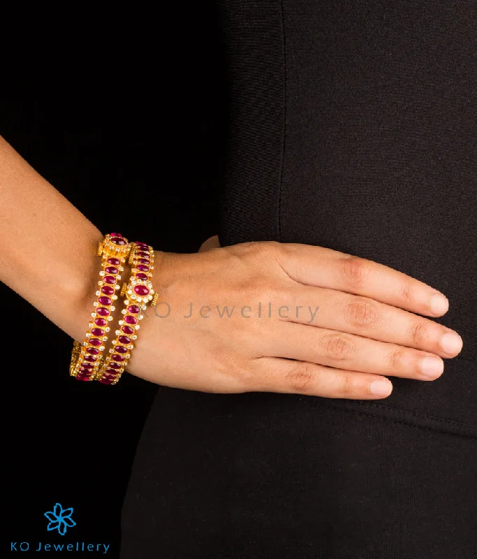 Sleek design bangles-The Shreeda Silver Kemp Bracelet (Red/Size/2.2/2.4/2.6/2.8)