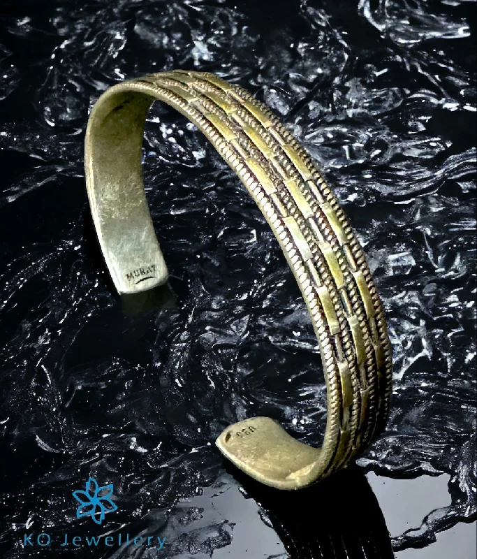 Gem stack bangles-The Bricked Silver Open Bracelet