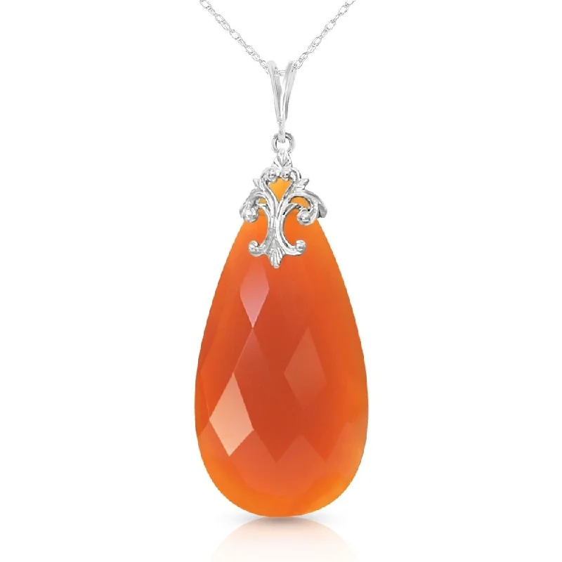 Twisted knot necklaces-14K Solid White Gold Necklace with Briolette 31x16 mm Reddish Orange Chalcedony