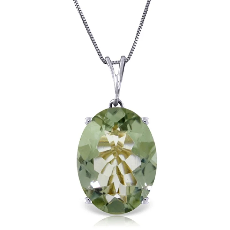 7.55 Carat 14K White Gold Necklace Oval Green Amethyst