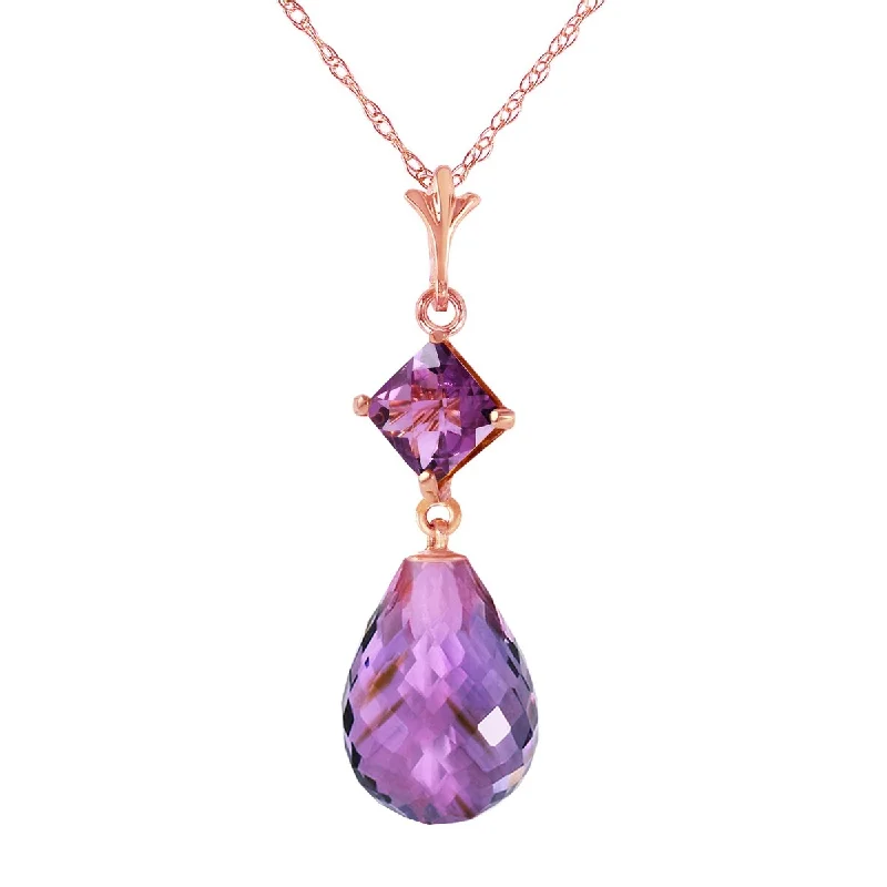 Linen thread necklaces-5.5 Carat 14K Solid Gold Misted Petals Amethyst Gemstone Necklace