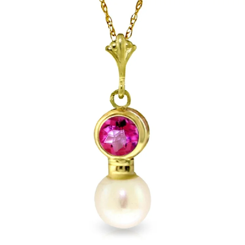 Nine-strand necklaces-1.23 Carat 14K Gold Reinvention Pink Topaz Pearl Necklace