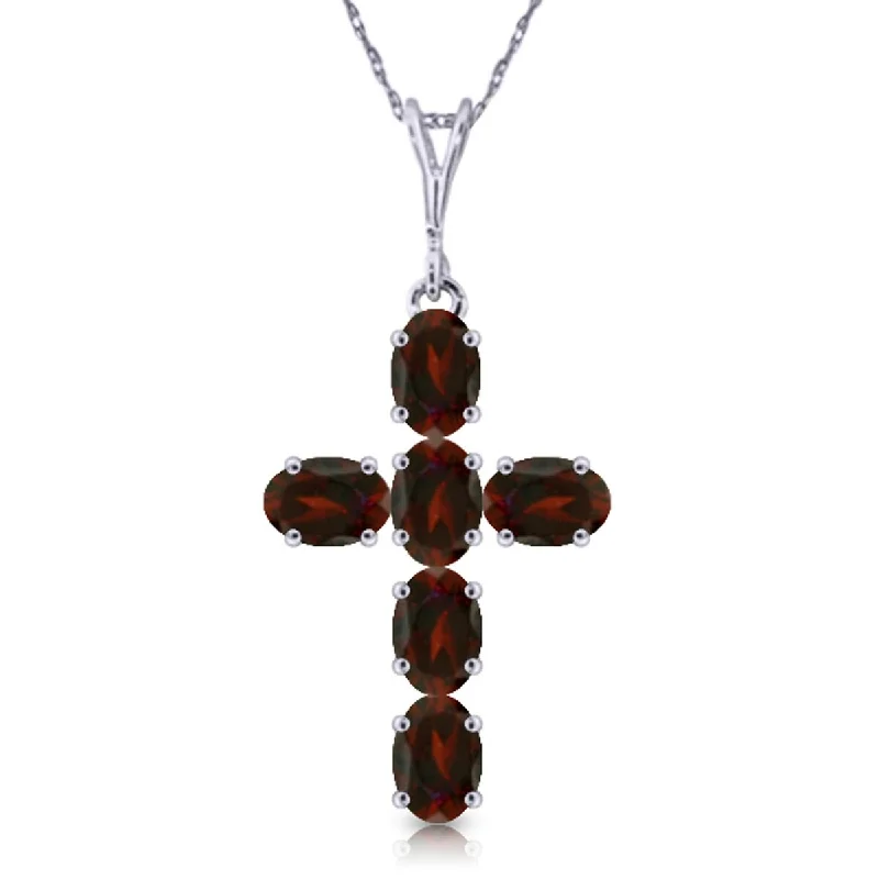 Fiber fringe necklaces-1.5 Carat 14K Solid Gold Cross Gemstone Necklace Natural Garnet