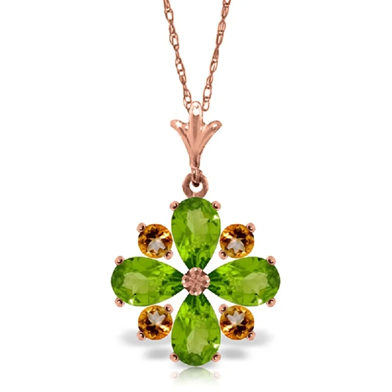 Wide bar necklaces-2.43 Carat 14K Rose Gold Summer Peridot Citrine Necklace