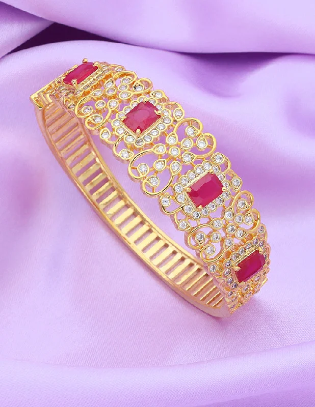 Sleek link bangles-Designer Zirconia Gold Polish Ruby Bracelet