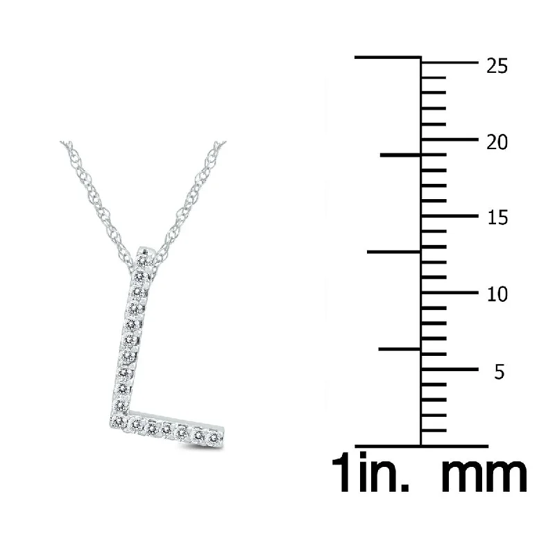 Quartz healing necklaces-Marquee 1/10 Carat TW L Initial Diamond Pendant Necklace in 10K White Gold with Adjustable Chain