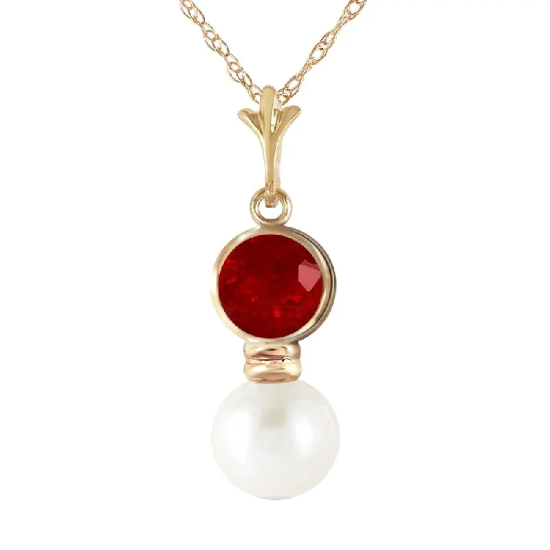 Fox charm necklaces-1.23 Carat 14K Gold Daphne Ruby Pearl Necklace