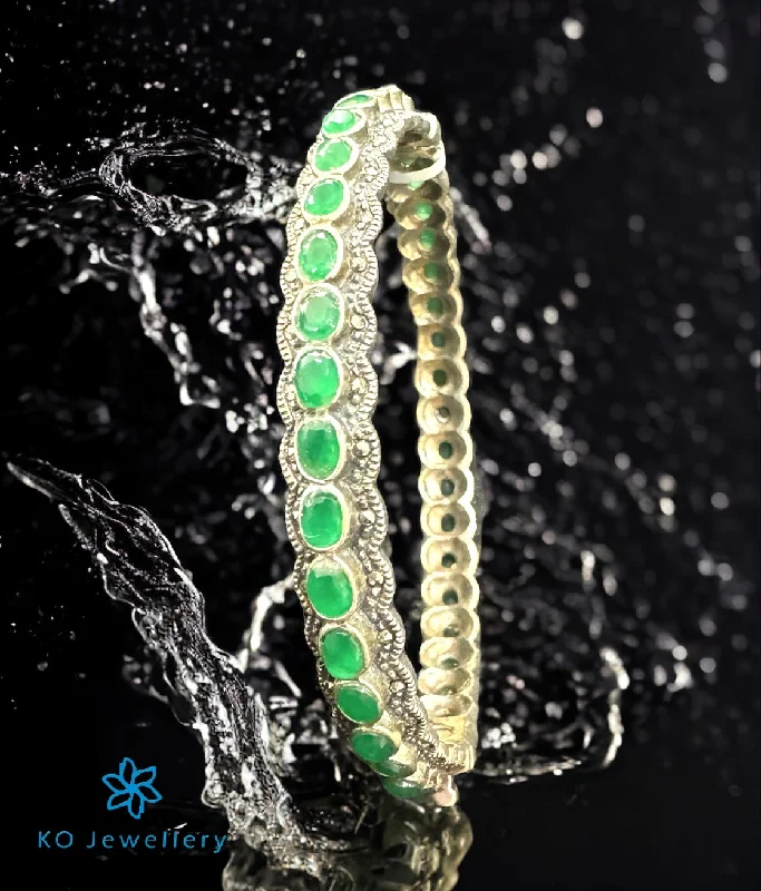 Dove feather bangles-The Zylphia Marcasite Silver Openable Bracelet(Green)