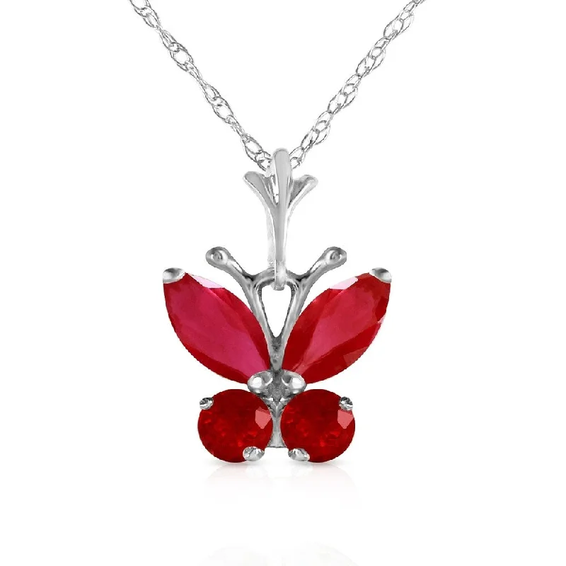 Ruby stone necklaces-0.6 Carat 14K White Gold Butterfly Necklace Natural Ruby