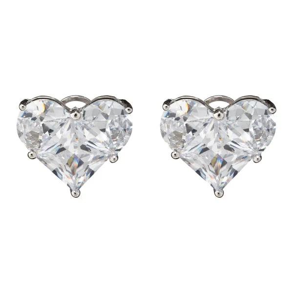 Subtle drop earrings-Cubic Zirconia Sterling Silver Rhodium Plated Heart Shape Earrings