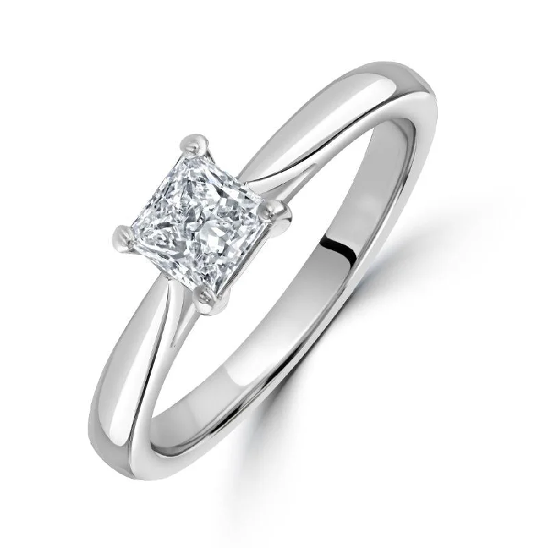 Tight clasp engagement rings-0.51ct Princess Cut Diamond Solitaire Platinum Ring