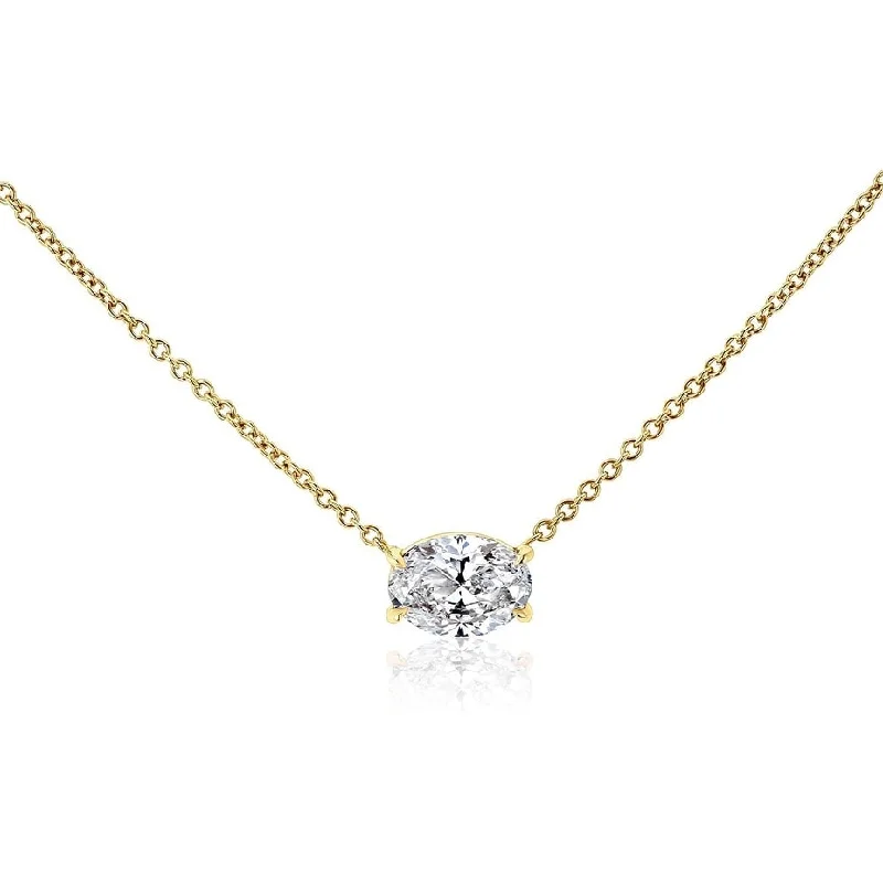 Ruby gem necklaces-Annello by Kobelli 14K Gold East-West Oval Solitaire Necklace (FG/VS)