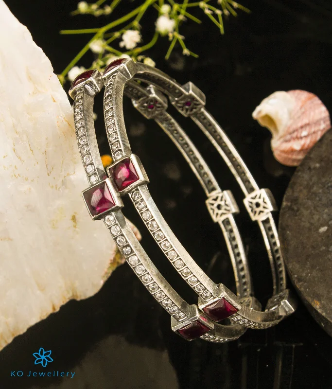 Crystal-twisted bangles-The Deeksha Silver Kempu Bangle (Oxidised/Size 2.2/2.6/2.8)