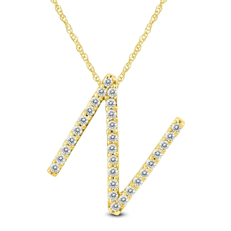 Topaz pendant necklaces-Marquee 1/5 Carat TW N Initial Diamond Pendant Necklace in 10K Yellow Gold with Adjustable Chain