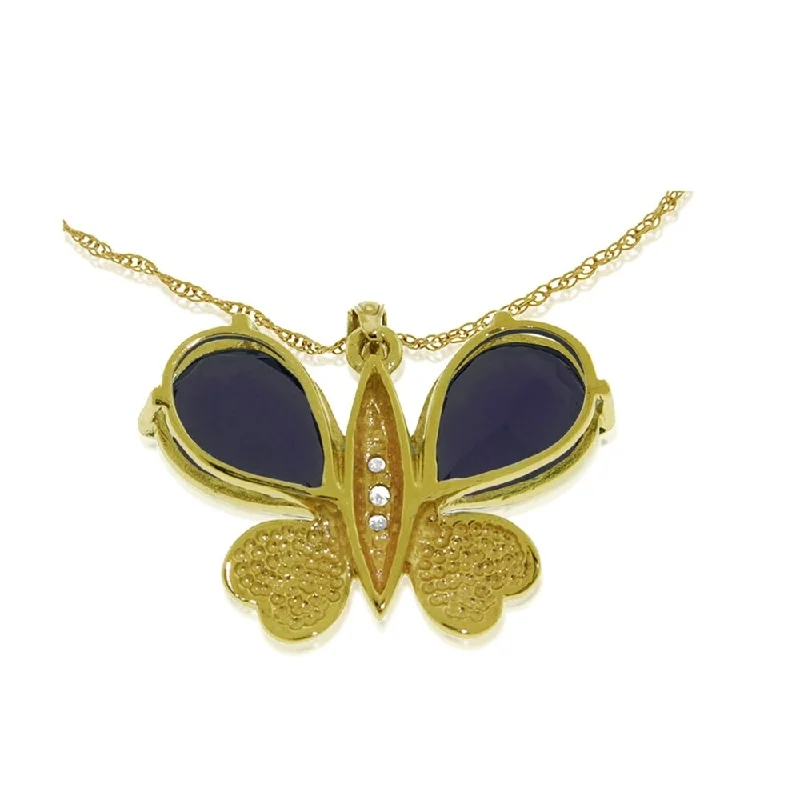 Spinel necklaces-14K Solid Gold Batterfly Necklace with Natural Diamonds & Sapphires