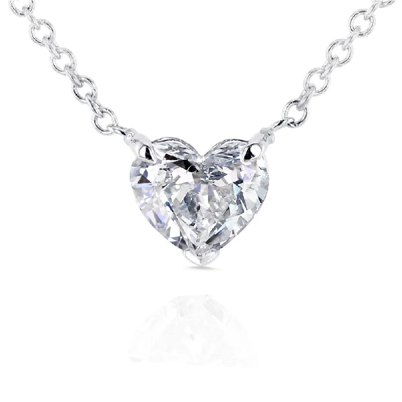 Birch wood necklaces-Annello by Kobelli 14k White Gold Floating Heart Certified 1/2ct Diamond Solitaire Necklace