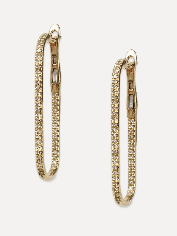 Layered drop earrings-14K Diamond Large Elongated Hoops