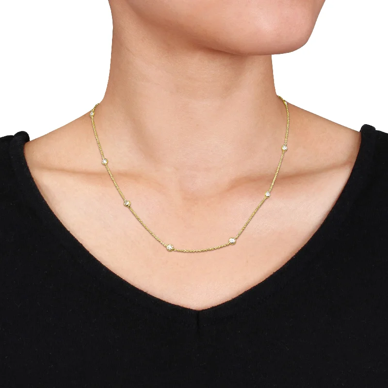 Turquoise drop necklaces-Miadora 3/4ct TDW Diamond Station Necklace in 14k Yellow Gold