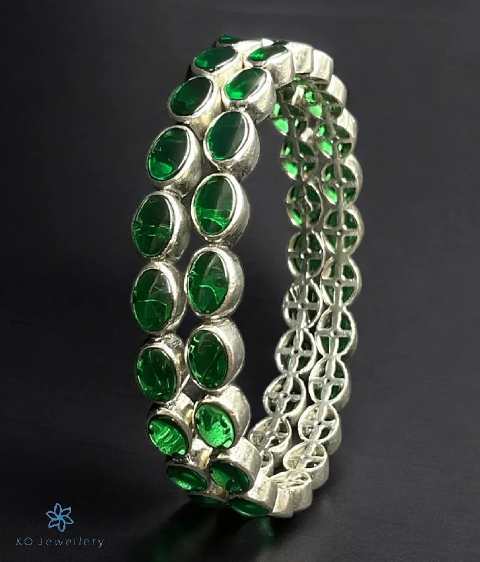 Flex cord bangles-The Classic Oval Silver Kemp Bangle (Green/Oxidised/Size 2.2/2.4/2.6/2.8)