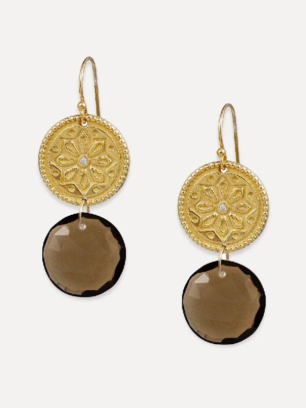 Wide hoop earrings-Sun Lotus Coin Earrings