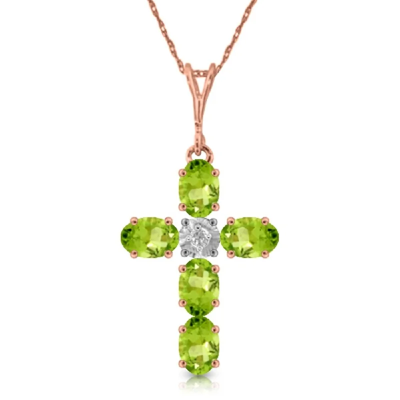 Thai style necklaces-1.88 Carat 14K Rose Gold Cross Necklace Natural Diamond Peridot