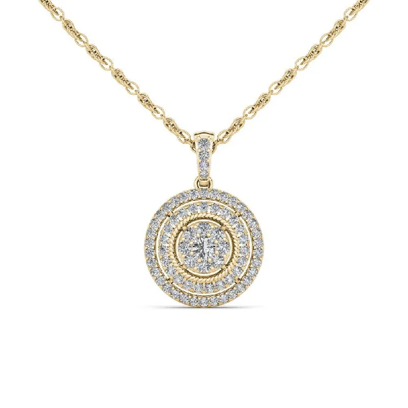 Rustic silver necklaces-De Couer 10K Yellow Gold 1/2ct TDW Diamond Halo Necklace