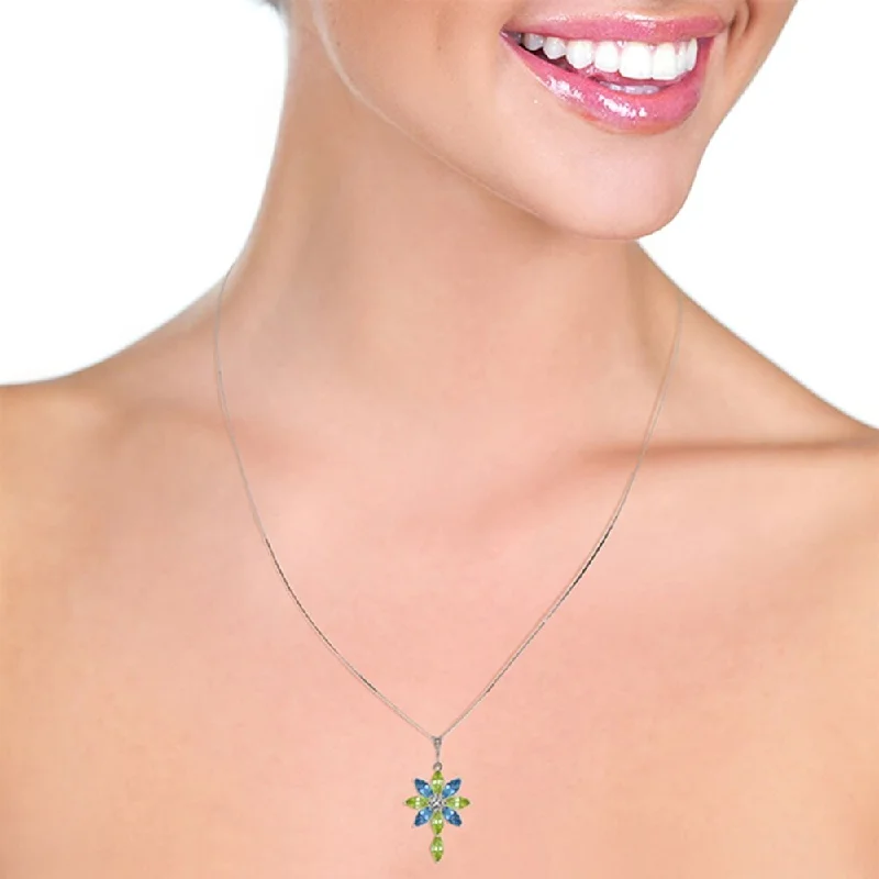 Bali style necklaces-2 Carat 14K Solid White Gold Necklace Diamond, Peridot Blue Topaz