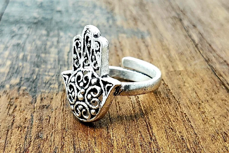 Tide motif rings-Adjustable Hamsa Ring