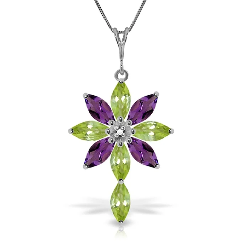 Woven cord necklaces-2 Carat 14K White Gold Necklace Diamond, Peridot Amethyst