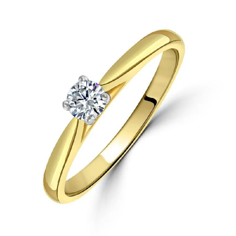 Pure modern engagement rings-0.20ct Round Brilliant Cut Diamond Solitaire 18ct Yellow Gold Ring