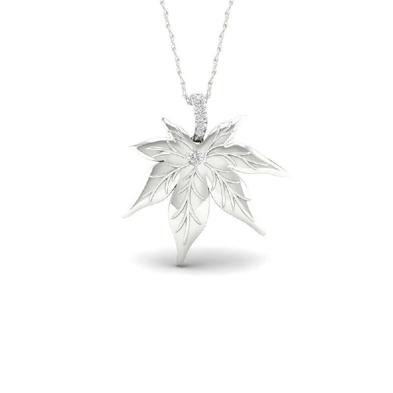 Emerald drop necklaces-De Couer S925 Sterling Silver 1/20ct TDW Diamond Maple Leaf Necklace - White