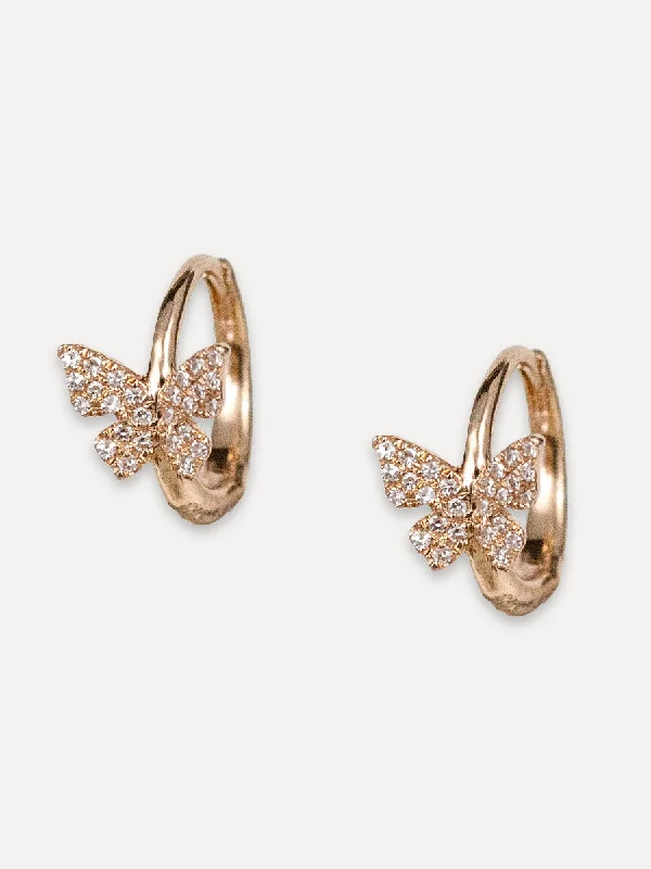 Reef design earrings-14K Diamond Butterfly Huggies