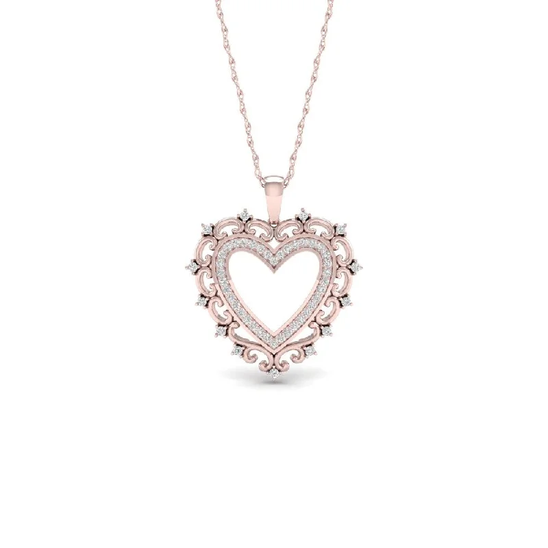 Peace charm necklaces-De Couer 10k Rose Gold 1/4ct TDW Diamond Filigree Heart Necklace