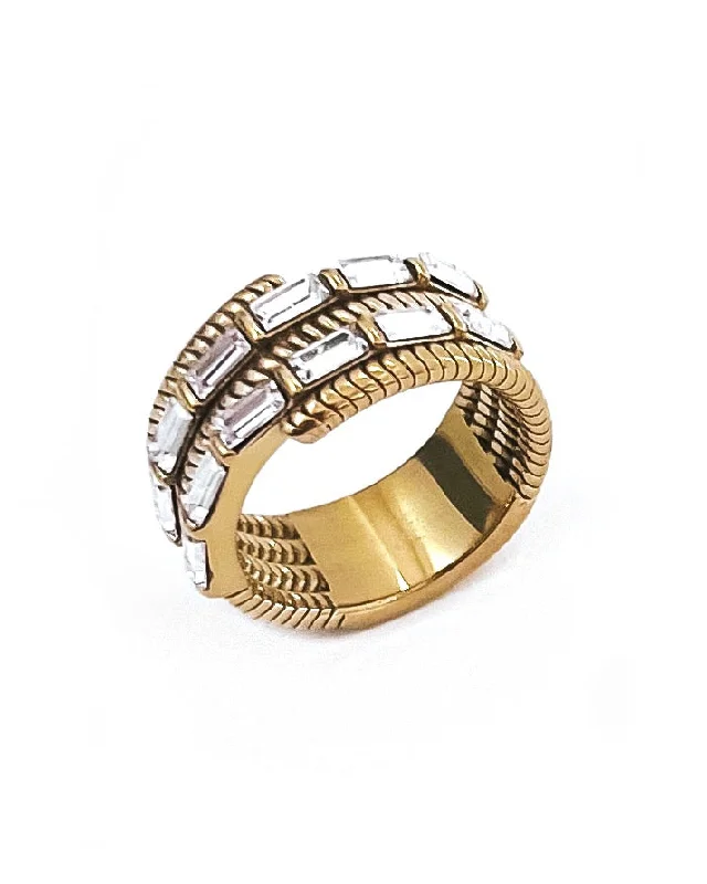 Flat twist rings-Rumi Crystal Gold Ring