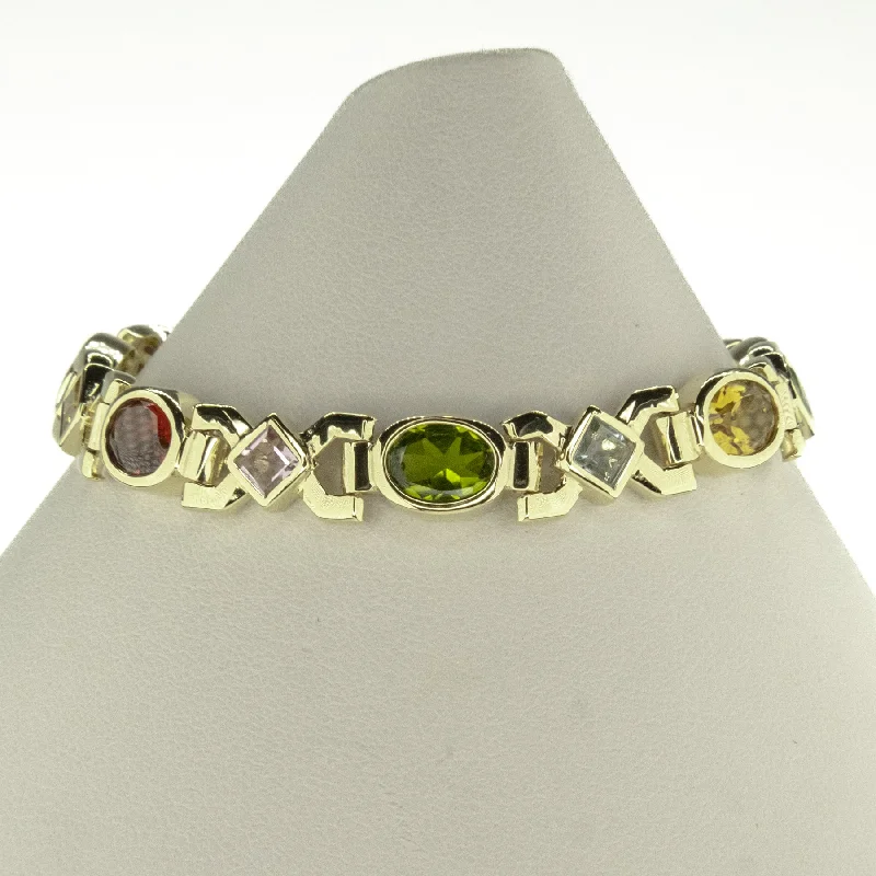 Spirit charm bangles-Women's Multi Colored Gemstone 6.5" Tennis Bracelet in 14K Yellow Gold